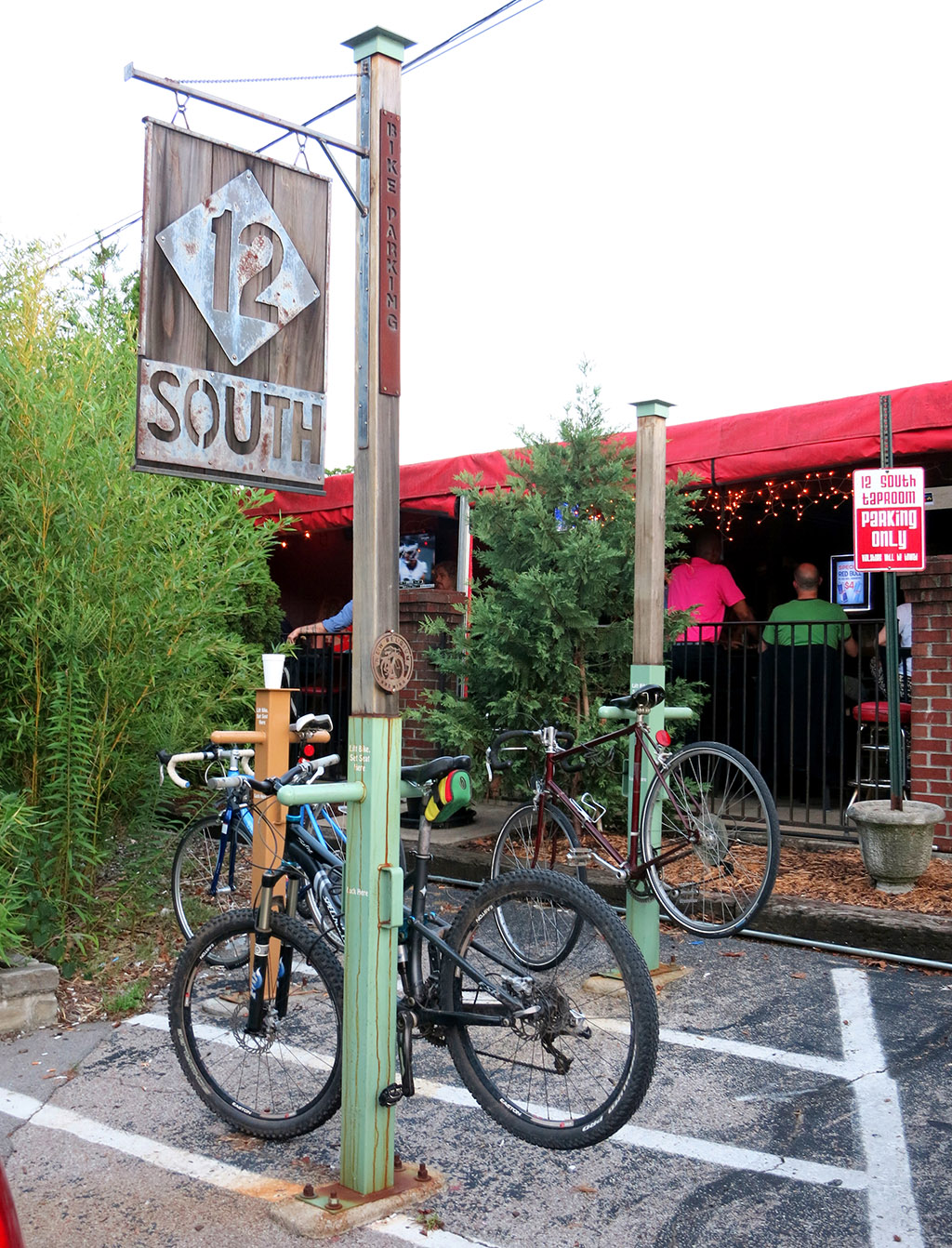 Bicycle parking outside the 12South Taproom in the heart of Nashville’s 12South neighborhood. Photo by Trisha Ping